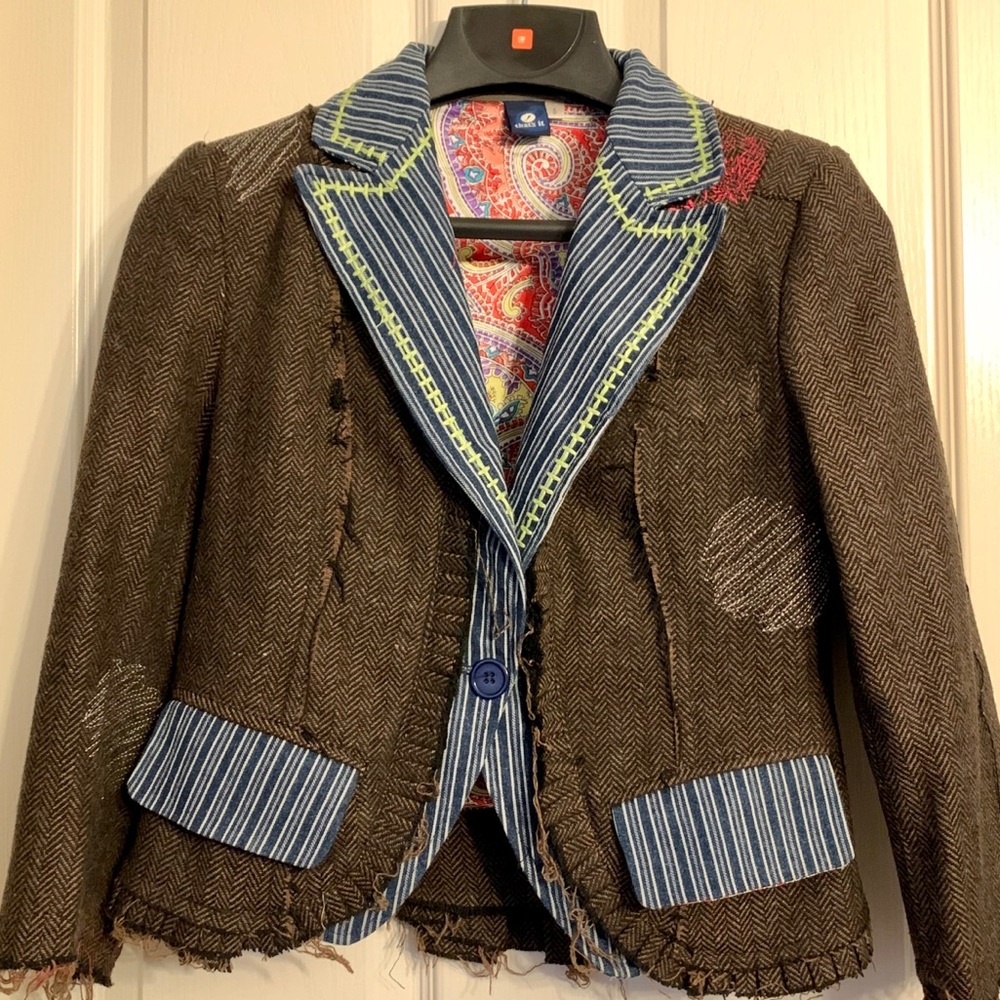 Unique Handmade Wool Colourful Blazer Small EUC